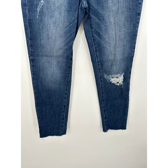 Kancan Medium Wash Crop Raw Hem Skinny Denim Jeans Cotton Stretch Women 26/5 - Picture 3 of 9
